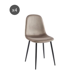 Lot de 4 chaises LENA velours taupe pieds métal noir