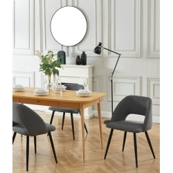 Lot de 2 chaises VINTAGE velours côtelé gris pieds métal noir