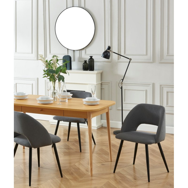 Lot de 2 chaises VINTAGE velours côtelé gris pieds métal noir