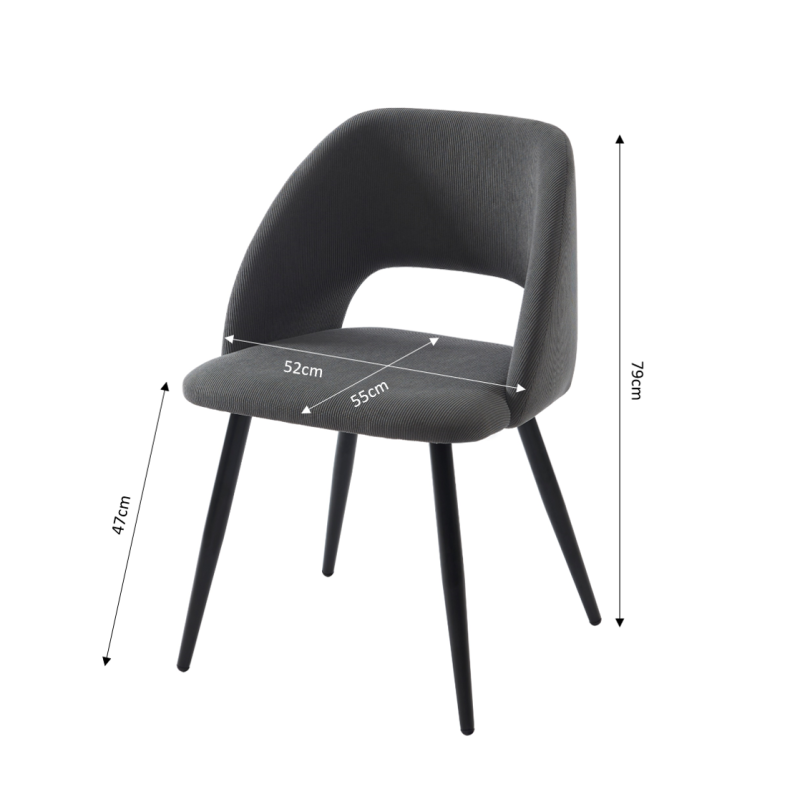 Lot de 2 chaises VINTAGE velours côtelé gris pieds métal noir