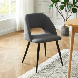 Lot de 2 chaises VINTAGE velours côtelé gris pieds métal noir