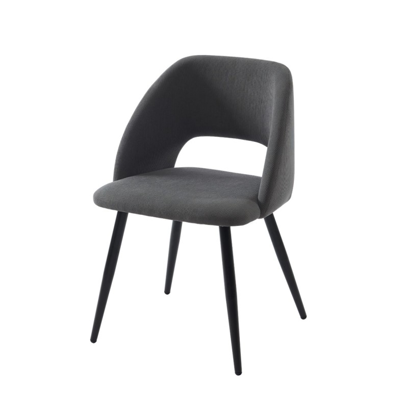 Lot de 2 chaises VINTAGE velours côtelé gris pieds métal noir