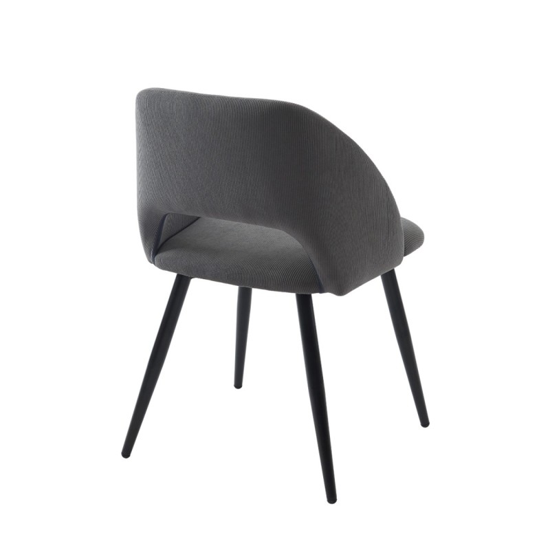 Lot de 2 chaises VINTAGE velours côtelé gris pieds métal noir