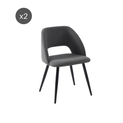 Lot de 2 chaises VINTAGE velours côtelé gris pieds métal noir