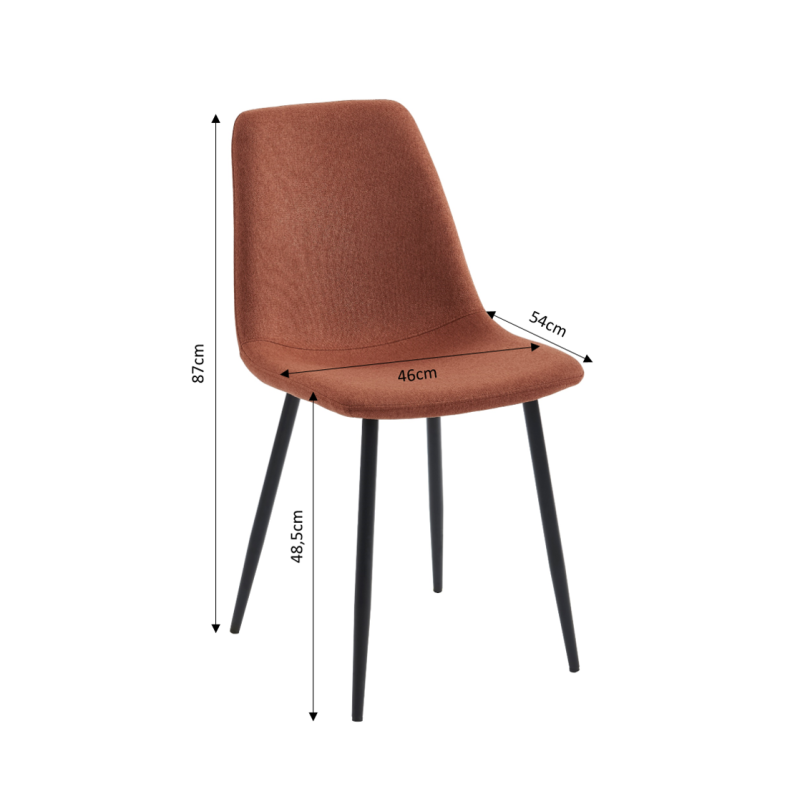 Lot de 4 chaises ESTELLE tissu bordeaux pieds métal noir