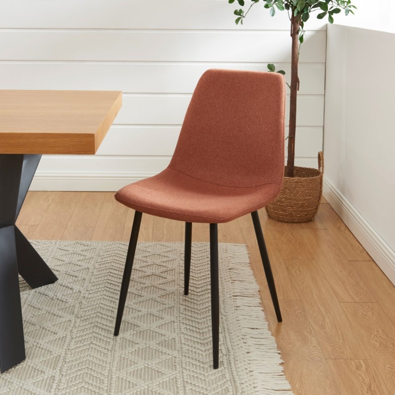 Lot de 4 chaises ESTELLE tissu bordeaux pieds métal noir