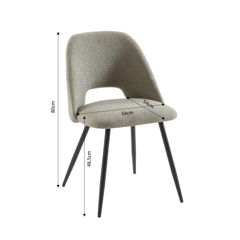 Lot de 2 chaises ELISABETH tissu gris pieds métal noir