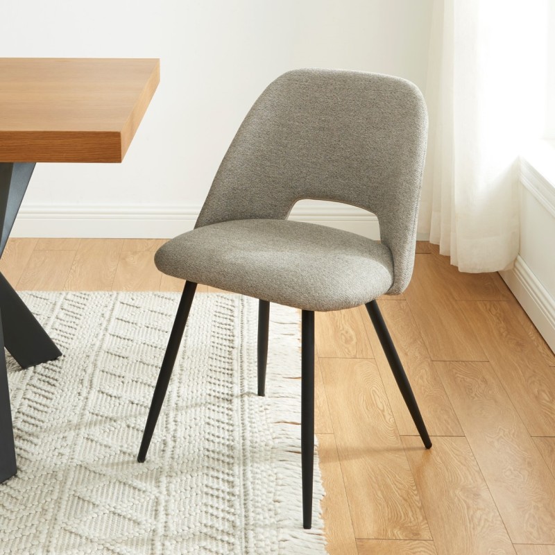 Lot de 2 chaises ELISABETH tissu gris pieds métal noir