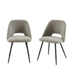 Lot de 2 chaises ELISABETH tissu gris pieds métal noir