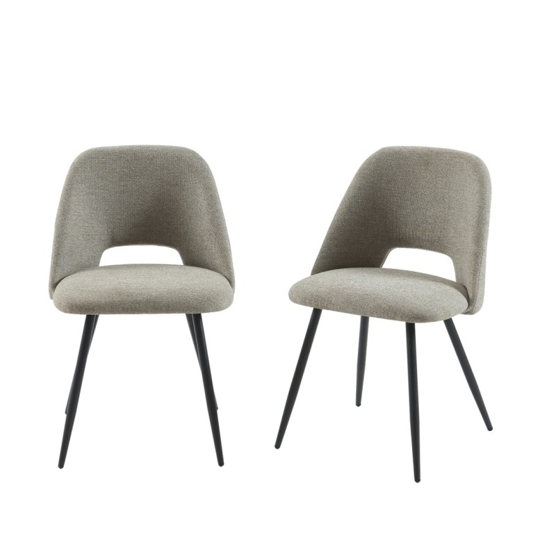 Lot de 2 chaises ELISABETH tissu gris pieds métal noir