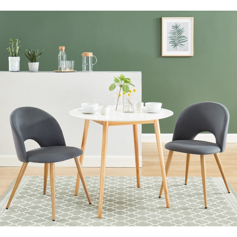Lot de 2 chaises EUGENIE tissu gris pieds hêtre massif