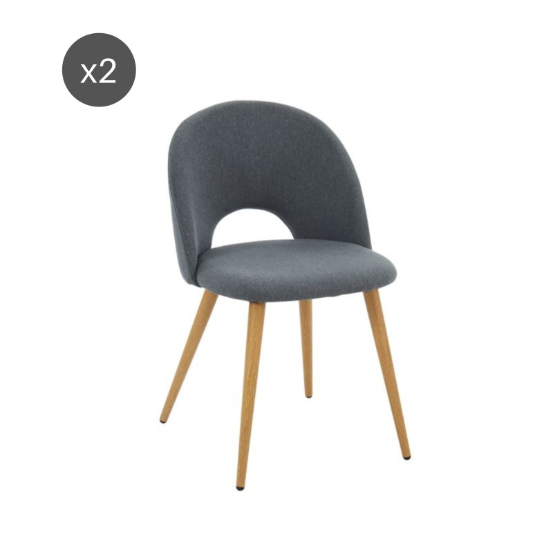 Lot de 2 chaises EUGENIE tissu gris pieds hêtre massif