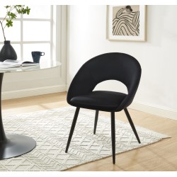 Chaise LEONIE velours noir pieds métal noir