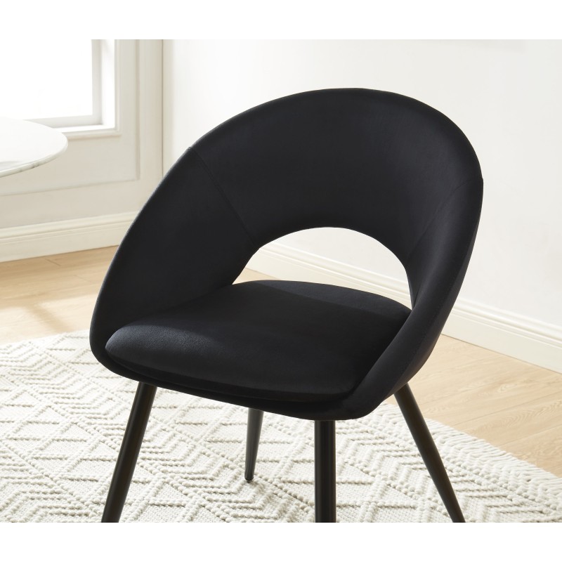 Chaise LEONIE velours noir pieds métal noir