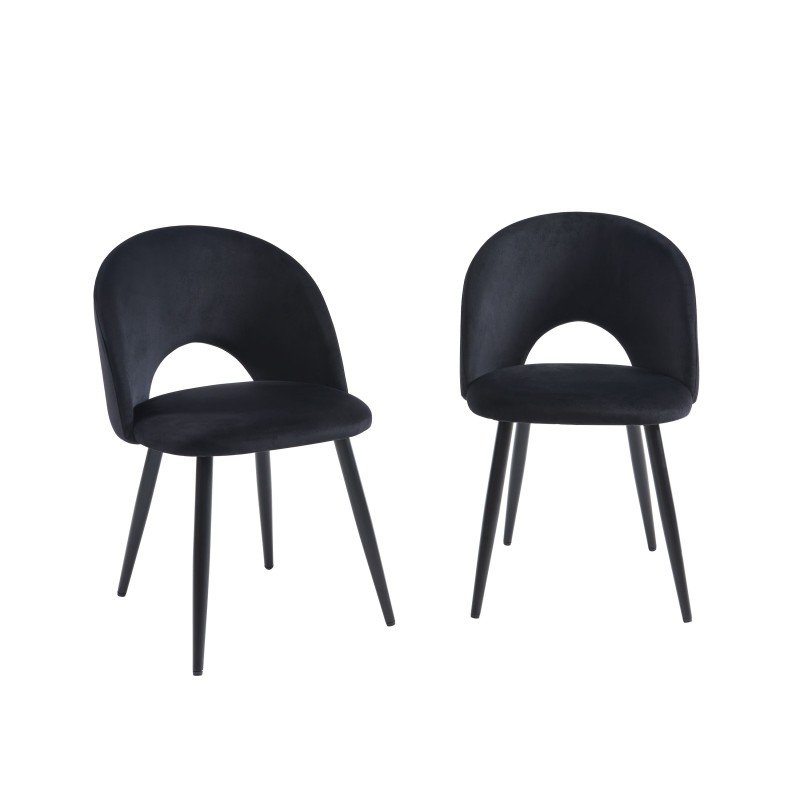 Lot de 2 chaises EUGENIE velours noirpieds métal noir