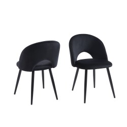 Lot de 2 chaises EUGENIE velours noirpieds métal noir