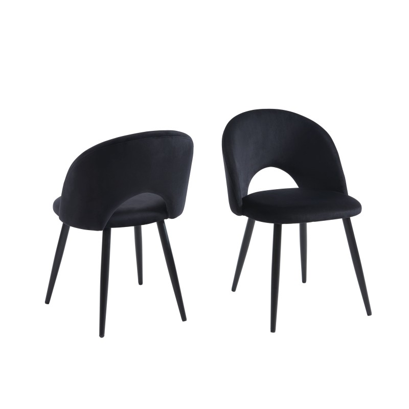 Lot de 2 chaises EUGENIE velours noirpieds métal noir