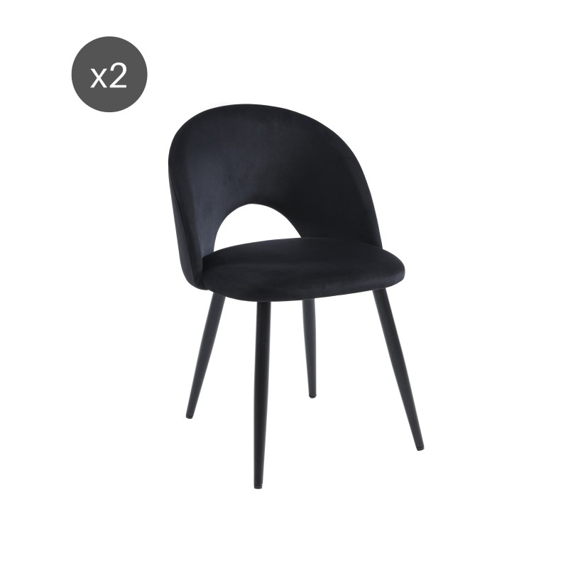 Lot de 2 chaises EUGENIE velours noirpieds métal noir