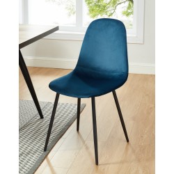 Lot de 4 chaises LENA velours bleu paon pieds métal noir