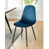Lot de 4 chaises LENA velours bleu paon pieds métal noir