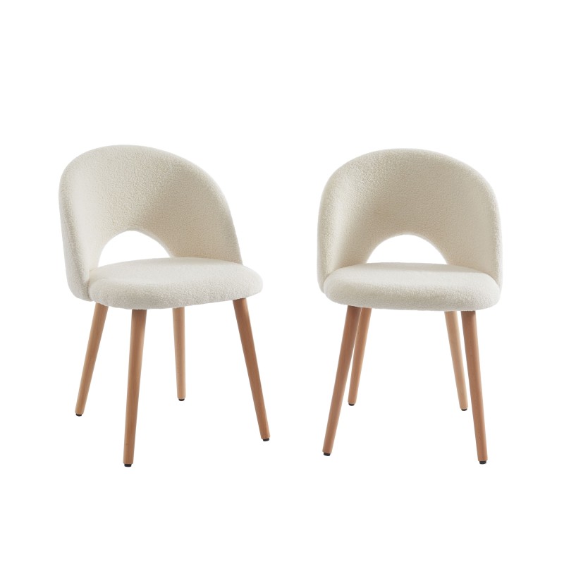 Lot de 2 chaises EUGENIE tissu bouclette écru pieds hêtre massif