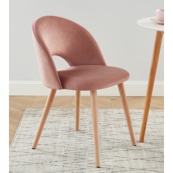 Lot de 2 chaises EUGENIE velours rose pieds hêtre massif