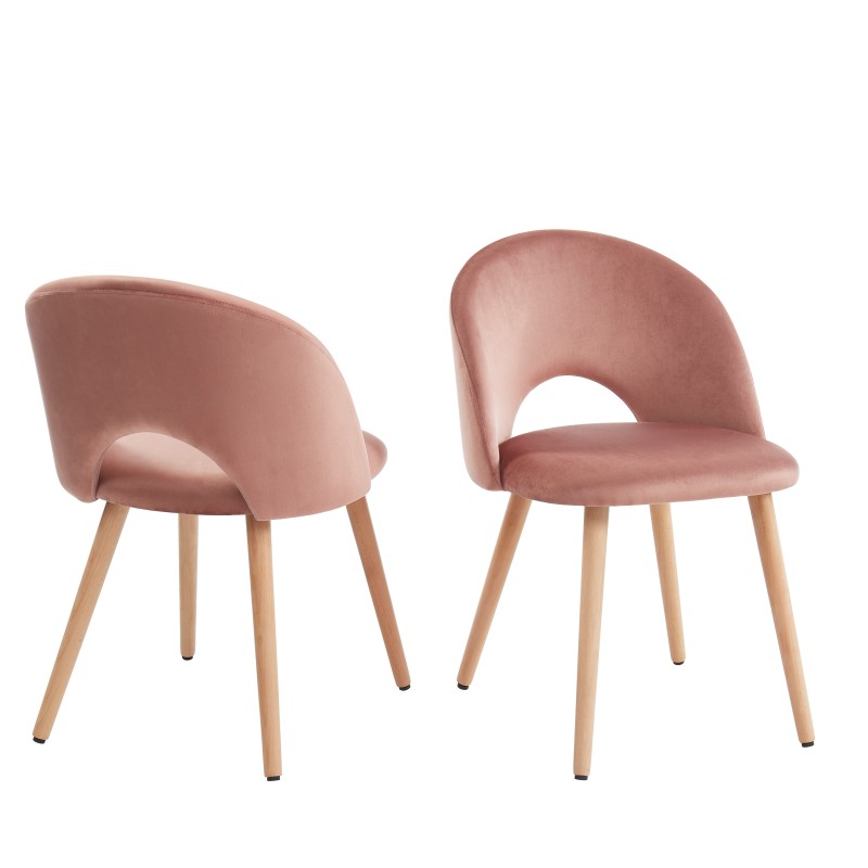 Lot de 2 chaises EUGENIE velours rose pieds hêtre massif