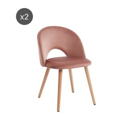 Lot de 2 chaises EUGENIE velours rose pieds hêtre massif