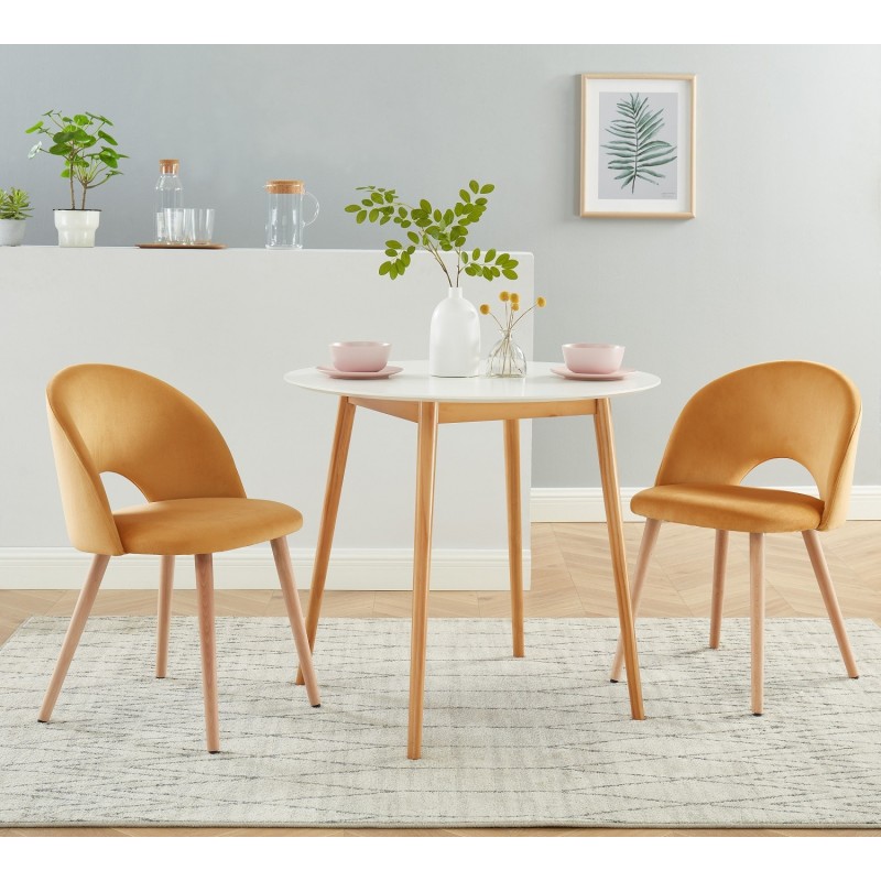 Lot de 2 chaises EUGENIE velours jaune pieds hêtre massif