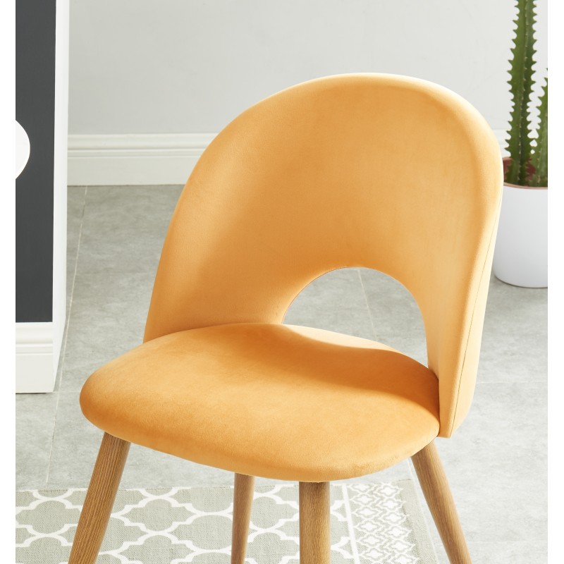 Lot de 2 chaises EUGENIE velours jaune pieds hêtre massif