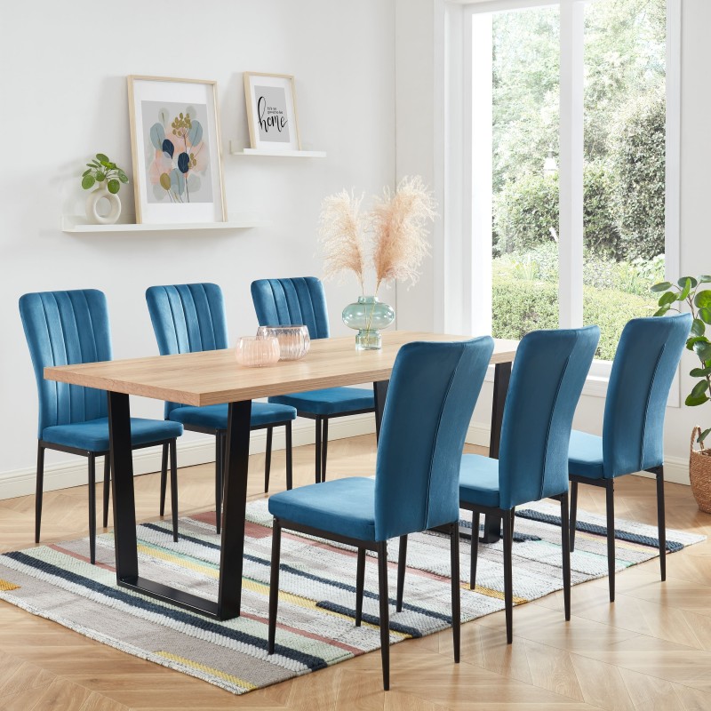 Lot de 2 chaises POPPY velours bleu pieds métal noir