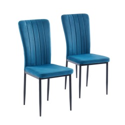 Lot de 2 chaises POPPY velours bleu pieds métal noir