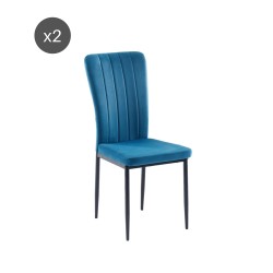 Lot de 2 chaises POPPY velours bleu pieds métal noir