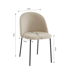 Lot de 2 chaises BROOKLYN tissu beige pieds en métal noir