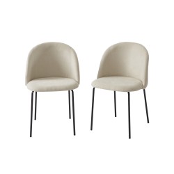 Lot de 2 chaises BROOKLYN tissu beige pieds en métal noir