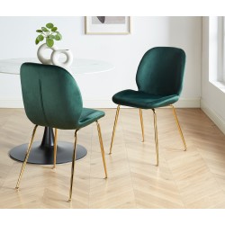 Lot de 2 chaises GISEL velours vert foncé pieds métal doré
