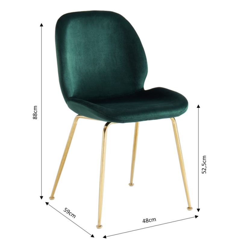 Lot de 2 chaises GISEL velours vert foncé pieds métal doré