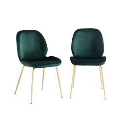 Lot de 2 chaises GISEL velours vert foncé pieds métal doré