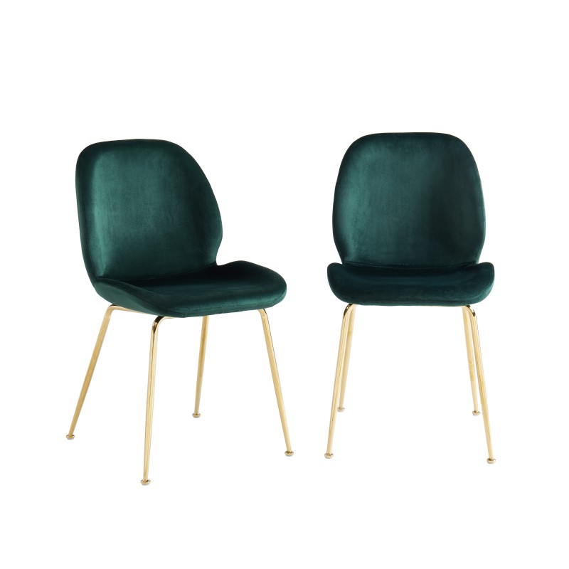 Lot de 2 chaises GISEL velours vert foncé pieds métal doré