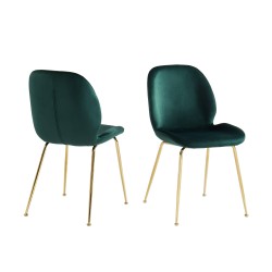 Lot de 2 chaises GISEL velours vert foncé pieds métal doré