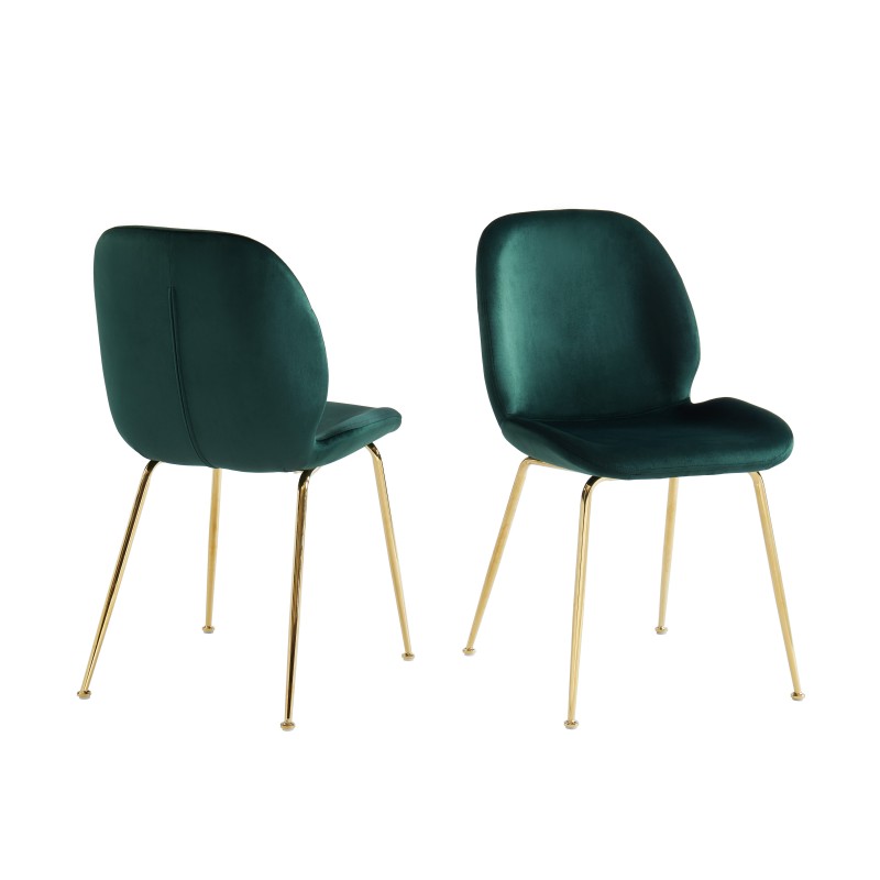 Lot de 2 chaises GISEL velours vert foncé pieds métal doré