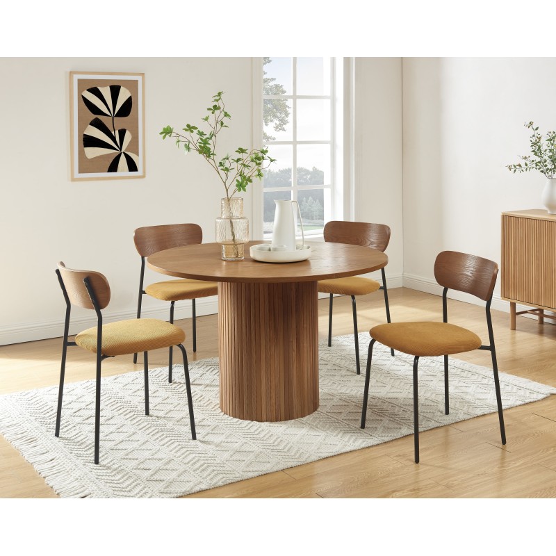 Lot de 4 chaises empilables FRIDA velours côtelé jaune moutarde et métal noir