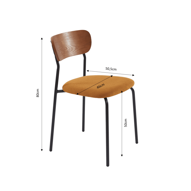 Lot de 4 chaises empilables FRIDA velours côtelé jaune moutarde et métal noir