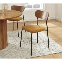 Lot de 4 chaises empilables FRIDA velours côtelé jaune moutarde et métal noir