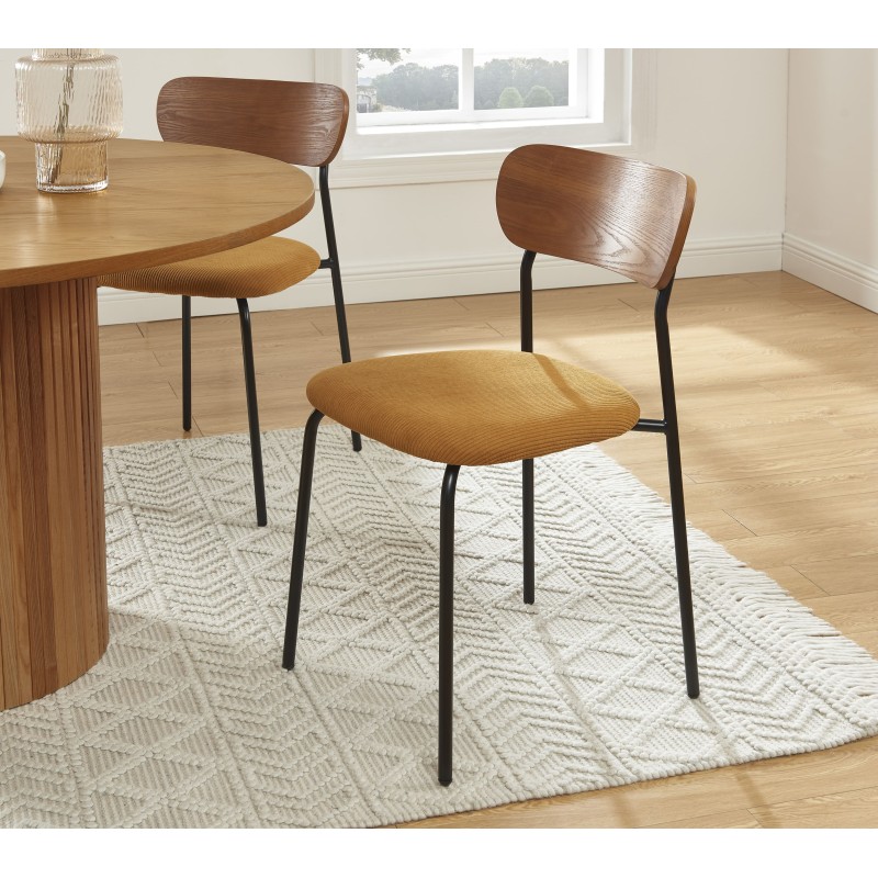 Lot de 4 chaises empilables FRIDA velours côtelé jaune moutarde et métal noir