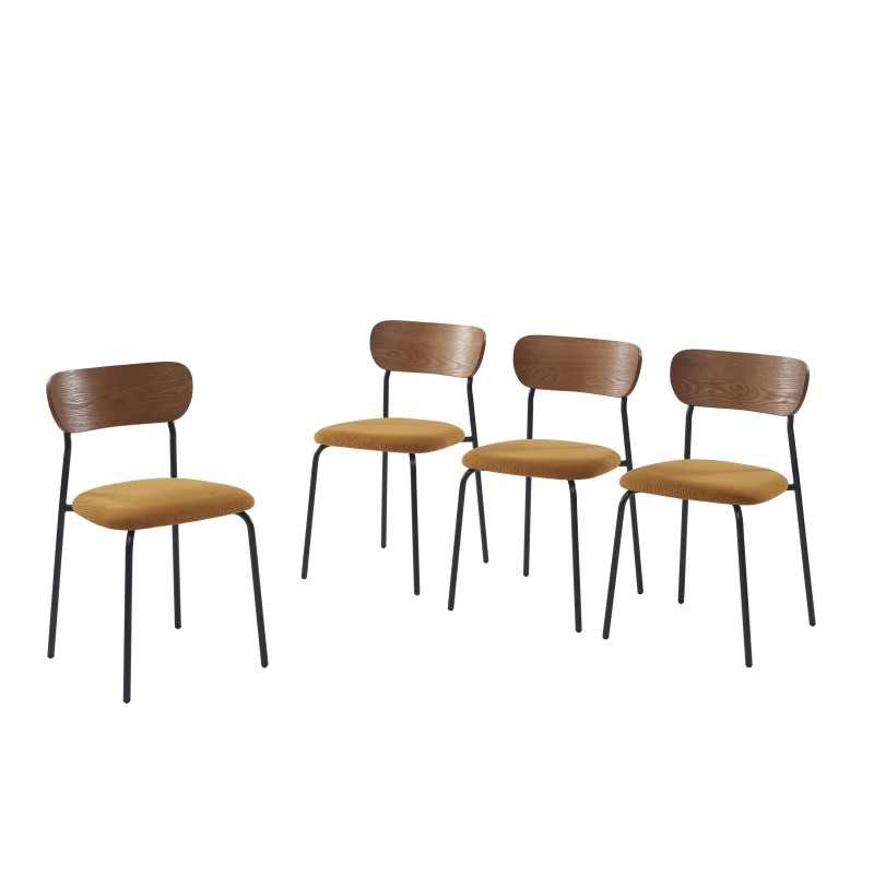 Lot de 4 chaises empilables FRIDA velours côtelé jaune moutarde et métal noir