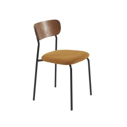 Lot de 4 chaises empilables FRIDA velours côtelé jaune moutarde et métal noir