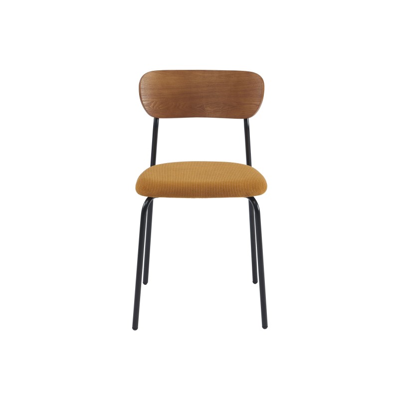 Lot de 4 chaises empilables FRIDA velours côtelé jaune moutarde et métal noir