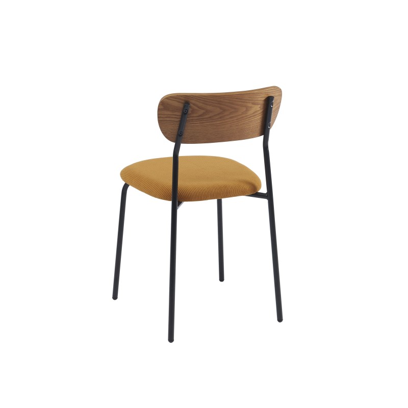Lot de 4 chaises empilables FRIDA velours côtelé jaune moutarde et métal noir