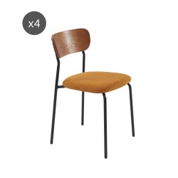 Lot de 4 chaises empilables FRIDA velours côtelé jaune moutarde et métal noir